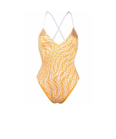 Fendi FF Vertigo V-Neck Swimsuit Yellow For Women