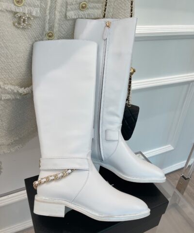 Chanel Women’s Ankle Boots With Chain White For Women 1.5in/4cm