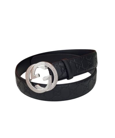 Gucci Iconic GG Buckle Belt Embossed Black With Silver Bling Buckle 40mm