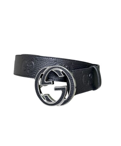 Gucci GG Marmont Circle Buckle Belt Black Leather With Silver Trim 40mm